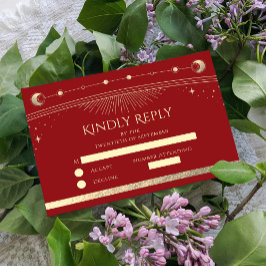 Cartão RSVP Formas de Lua Dourada Vermelha Celestial Vermelha 