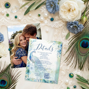 Cartão RSVP Foto Arco de Casamento Pavão Elegante QR TLW26