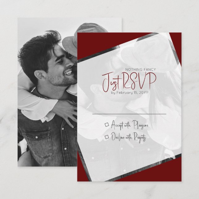 Cartão RSVP Foto Casual Moderna Minimalista De Casamento (Frente/Verso)