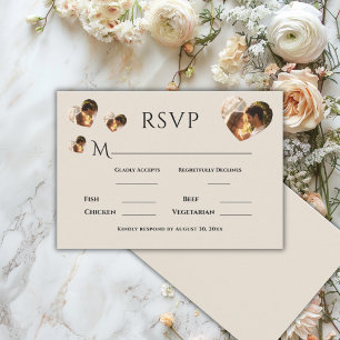 Cartão RSVP Foto de Coração Simples Neutro Elegante Casamento