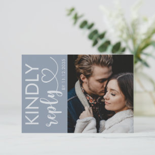 Cartão RSVP Foto elegante Dusty Blue Wedding