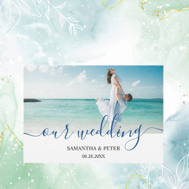 Cartão RSVP Foto personalizada de casamento moderno de praia