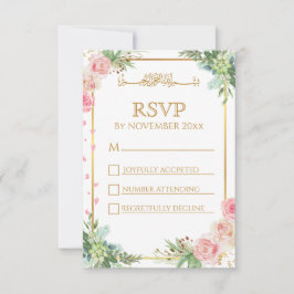 Cartão RSVP Frame Dourado islâmico casamento muçulmano
