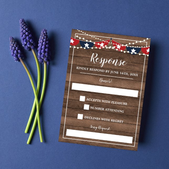 Cartão RSVP Frame Patriótico das Luzes com 4º Banner de julho (Criador carregado)