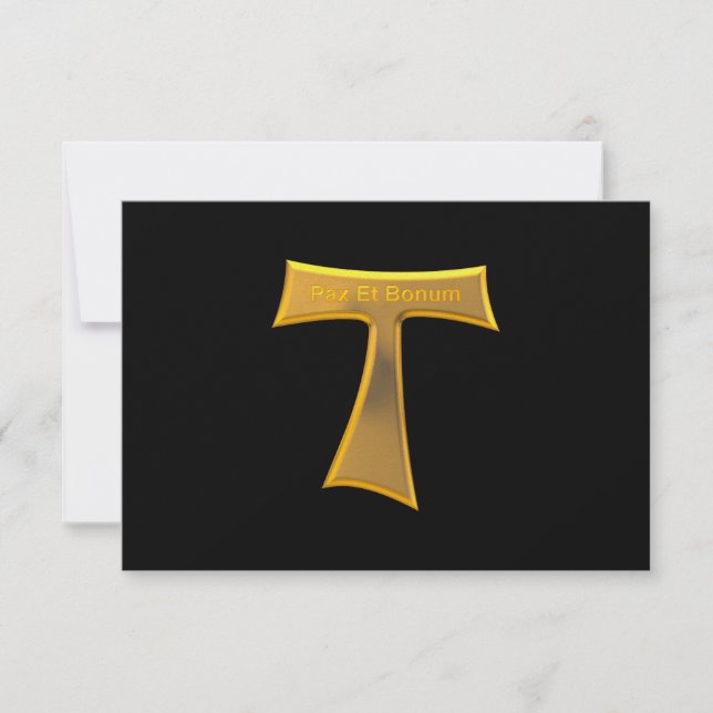 Cartão RSVP Franciscan Tau Cross Pax Et Bonum Dourado Metálico (Frente)