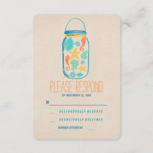Cartão RSVP Frasco de pedreiro ocasional da praia que wedding