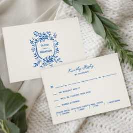 Cartão RSVP French Blue Whimsical Pastoral Wedding Invitation,
