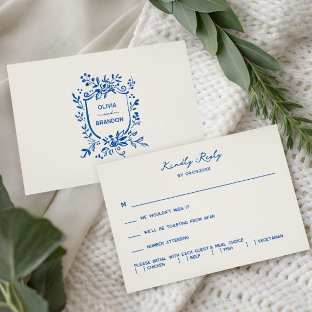 Cartão RSVP French Blue Whimsical Pastoral Wedding Invitation, (Criador carregado)