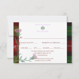 Cartão RSVP Fronteira e Thistle do Tartan Escocês Tradicional