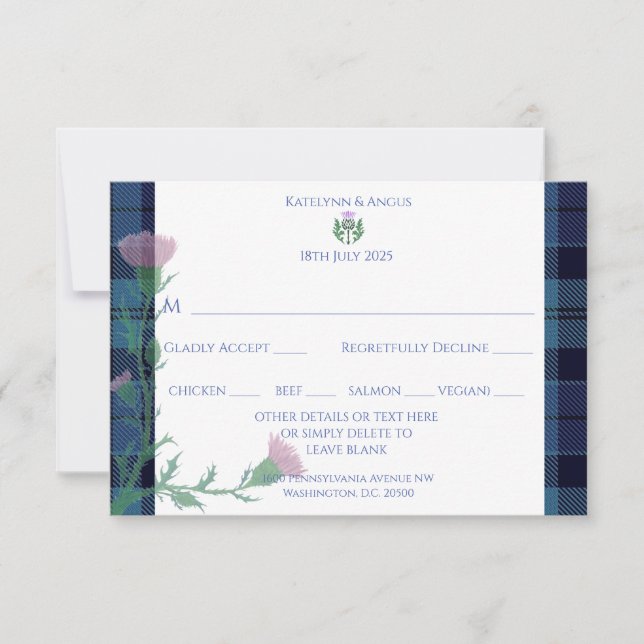 Cartão RSVP Fronteira e Thistle do Tartan Escocês Tradicional (Frente)