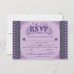 Cartão RSVP Fronteira Elegante de Cardo Roxo Art Nouveau