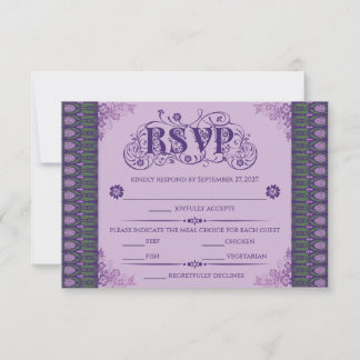 Cartão RSVP Fronteira Elegante de Cardo Roxo Art Nouveau