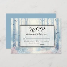 Cartão RSVP Frosted Blue Birch Forest Wedding