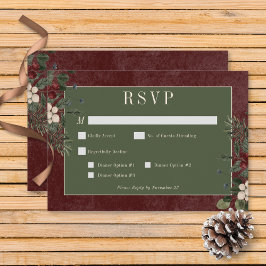 Cartão RSVP Frutas Vermelhas e Pinheiro Rústicos Jantar Borgon