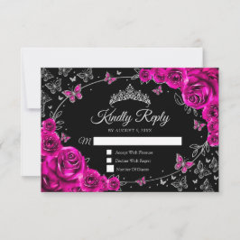 Cartão RSVP Fuchsia Pink Silver Quinceanera Reply