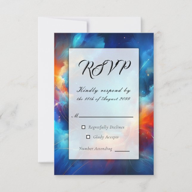 Cartão RSVP Fusão da Luz das Estrelas de Fogo e Gelo Casamento (Frente)