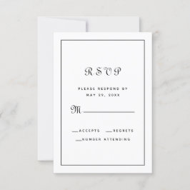 Cartão RSVP Gabinete de Casamento Preto e Branco de Script Ele