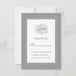 Cartão RSVP Gabinete de Chic de Casamento Elegante de Cinza Fi