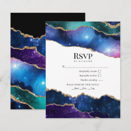 Cartão RSVP Galáxia Ágata Brilho Falso Casamento Celestial