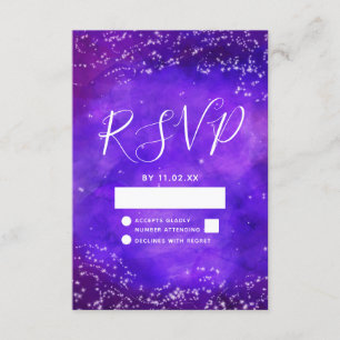 Cartão RSVP Galáxia Noite Estrelada Roxo Aquarela Casamento RS