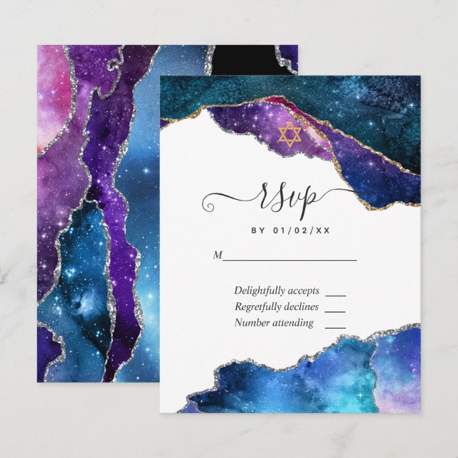 Cartão RSVP Galaxy Agate Bat Mitzvah (Frente/Verso)