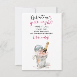 Cartão RSVP Galentines Party Invitation Champagne & Disco Ball