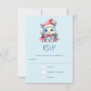 Cartão RSVP Gatinho Fofo de Chapéu de Papai Noel Natal