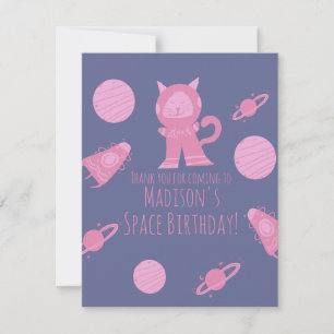 Cartão RSVP Gato Espacial Galáxia Rosa Aniversário Obrigado