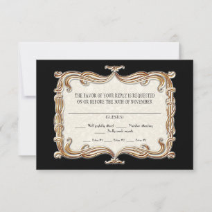 Cartão RSVP Gatsby Art Deco Nouveau Lace Faux Dourada Tulip