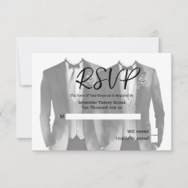 Cartão RSVP Gay Elegante Casamento com dois grupos em naipes c