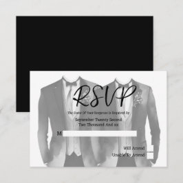 Cartão RSVP Gay Elegante Casamento com dois grupos em naipes c