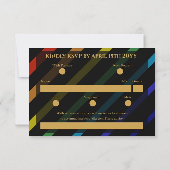 Cartão RSVP Gay Men Wedding Elegant Rainbow (Frente)
