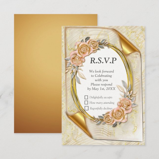Cartão RSVP Gelado e dourado (Frente/Verso)