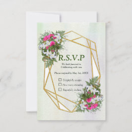 Cartão RSVP Geométrico - Buquê Dourado da Flor da Lente