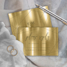 Cartão RSVP Geométrico Metálico Casamento Dourado ID648