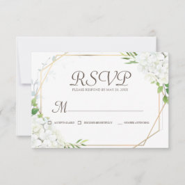 Cartão RSVP Geométrico Simples Branco Floral