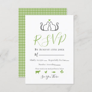 Cartão RSVP Gingham Branco Verde Moderno No Casamento Do Amor