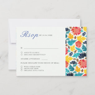 Cartão RSVP Girassóis Aquarela Azul Amarelo Natural Casamento