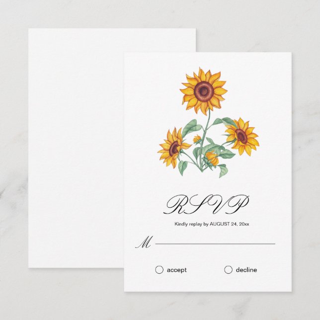Cartão RSVP Girassóis Clássicos Botânicos (Frente/Verso)