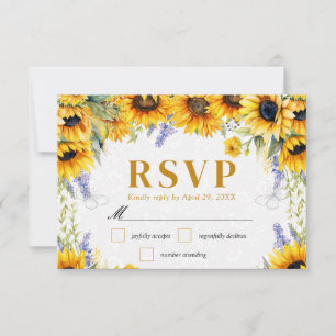 Cartão RSVP Girassóis e Túlipas de Aguarela Casamento