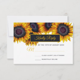 Cartão RSVP Girassóis em Flor | Casamento Moderno Dourado e Az