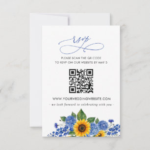 Cartão RSVP Girassóis Florais Azul Royal Casamento Moderno CÓD