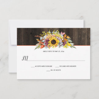 Cartão RSVP Girassóis Russos Autumn Floral Barn Wood