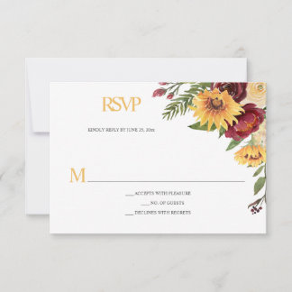 Cartão RSVP Girassóis Russos e Floral Borgonha