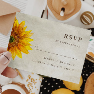 Cartão RSVP Girassol de aquarela. Casamento outono floral russ