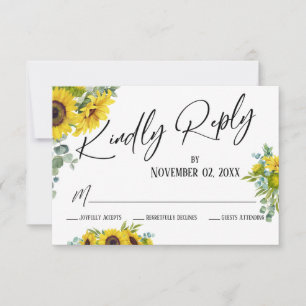 Cartão RSVP Girassol e Eucalipto em Aquarela Elegante