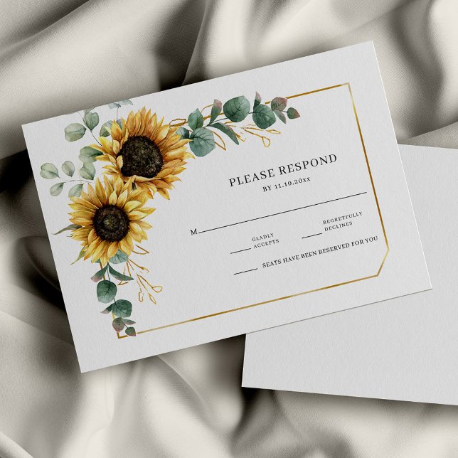 Cartão RSVP Girassol Eucalyptus Floral Greenery (Floral Sunflower Eucalyptus Wedding Response RSVP Enclosure Card)
