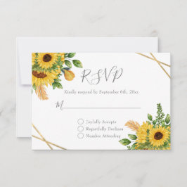 Cartão RSVP Girassol FLORAL Geométrico Dourado Russo