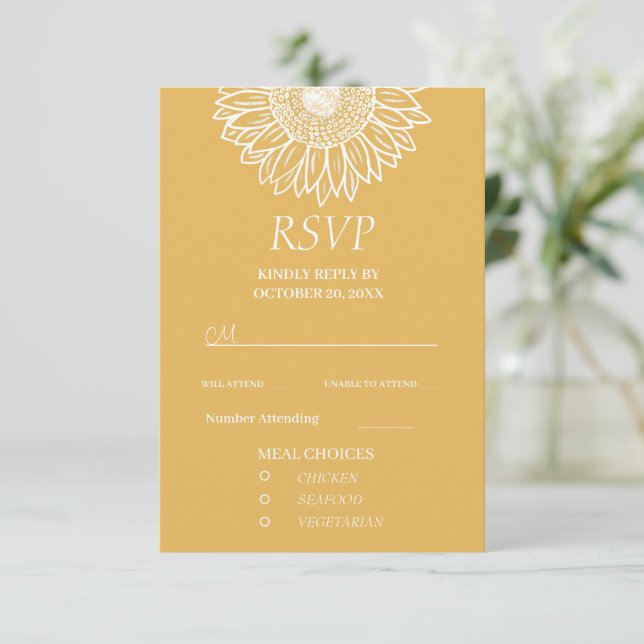 Cartão RSVP Girassol Moderno Jardim Floral (Em pé/Frente)