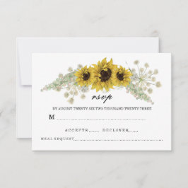 Cartão RSVP Girassol Romântico Aquarela